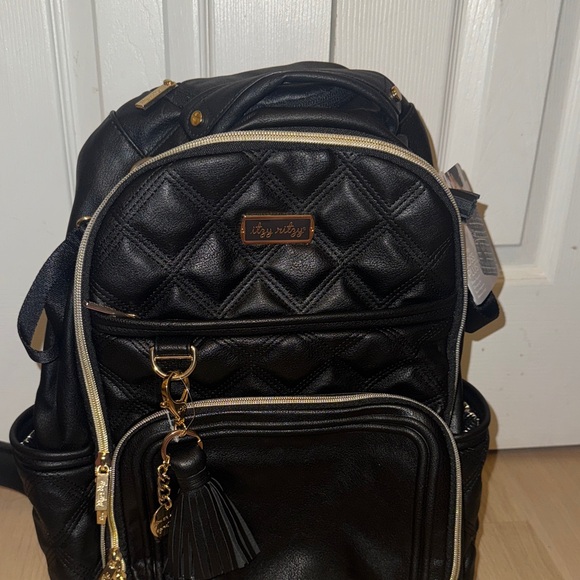 Itzy Ritzy Black Quilted Backpack with Gold Details - Picture 2 of 12
